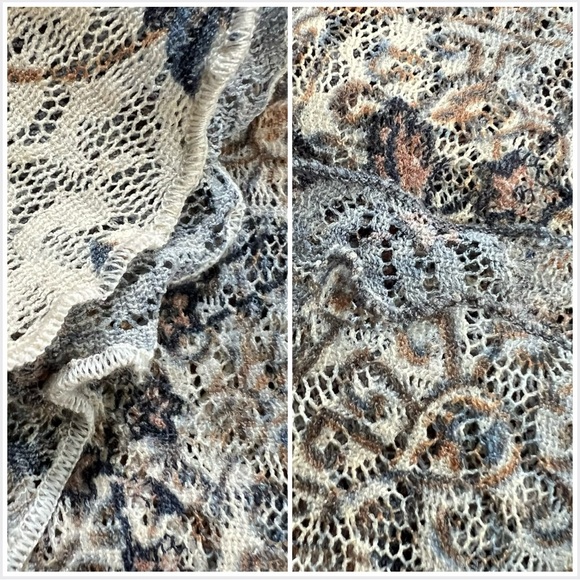 Sheer Lace Blouse, Floral Mesh, Bell Sleeve, Blue Grey & Brown Romantic Vintage - Picture 13 of 15